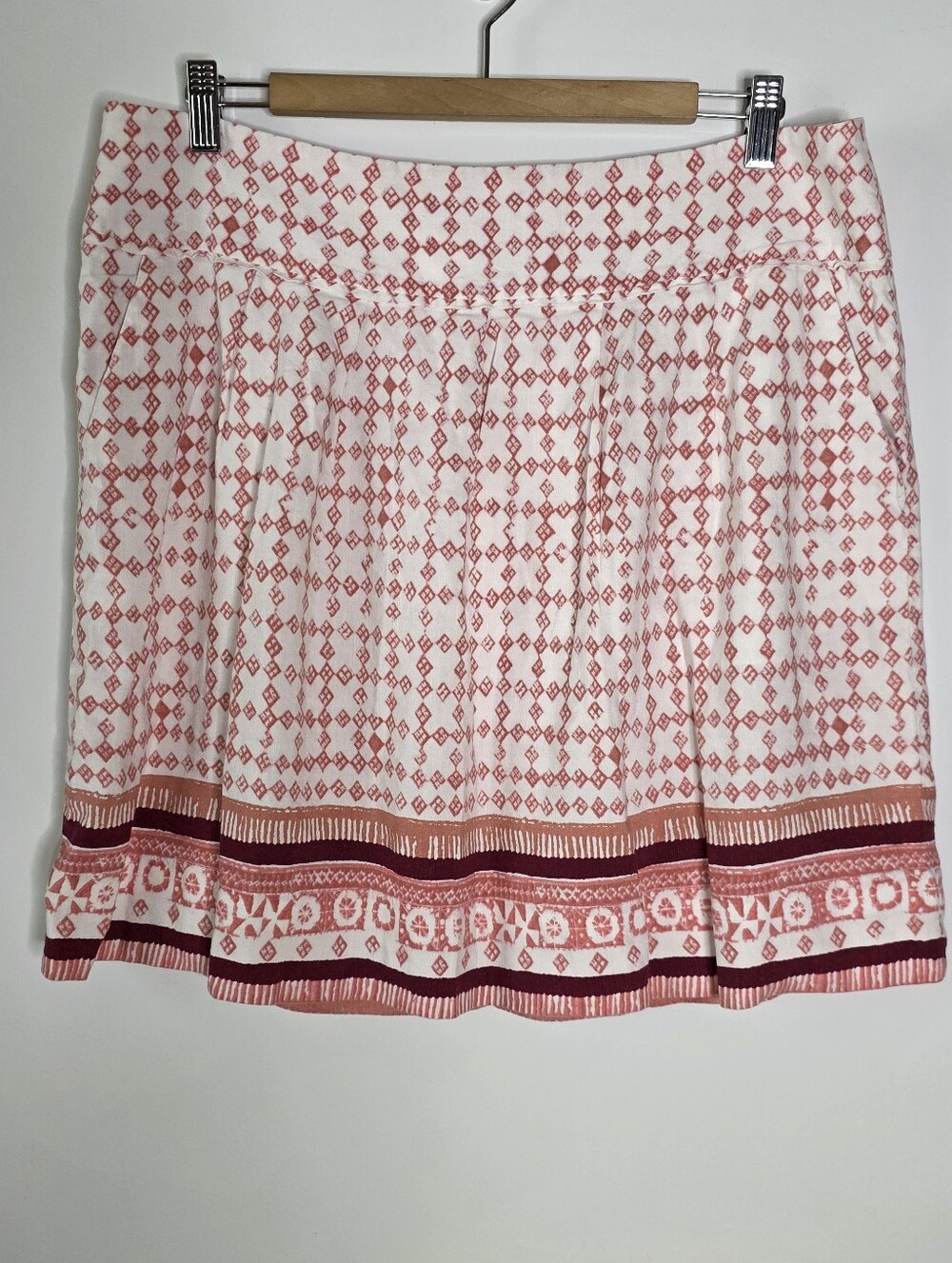Ann Taylor Loft pink & White Printed Patterned linen Skirt 14 Great condition
